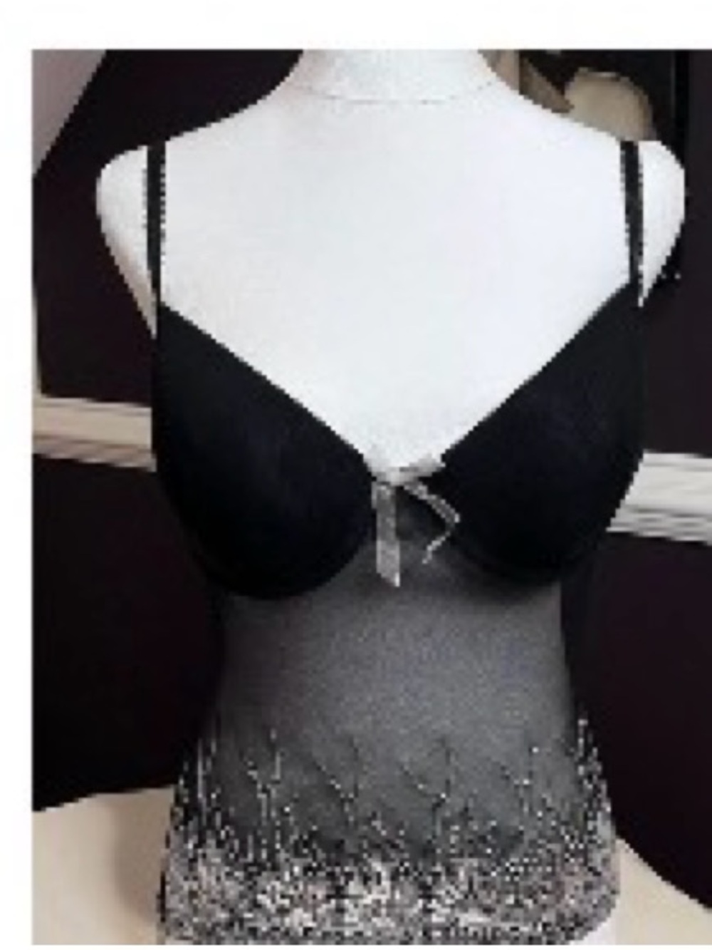 🧁y2k black rhinestone semi sheer‎ tank 38D